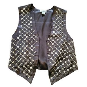 Vintage Creazioni Effeci | Silky Black Beaded Vest- Beads Are In A Flower Design